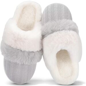 Gray and White Women's Slippers